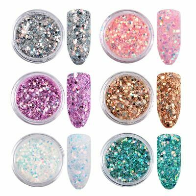 6 boxes/setvLaser Mixed Nail Glitter Powder Sequins Shinning Colorful Nail Flakes 3d Charm Dust For Nail Art Decorations