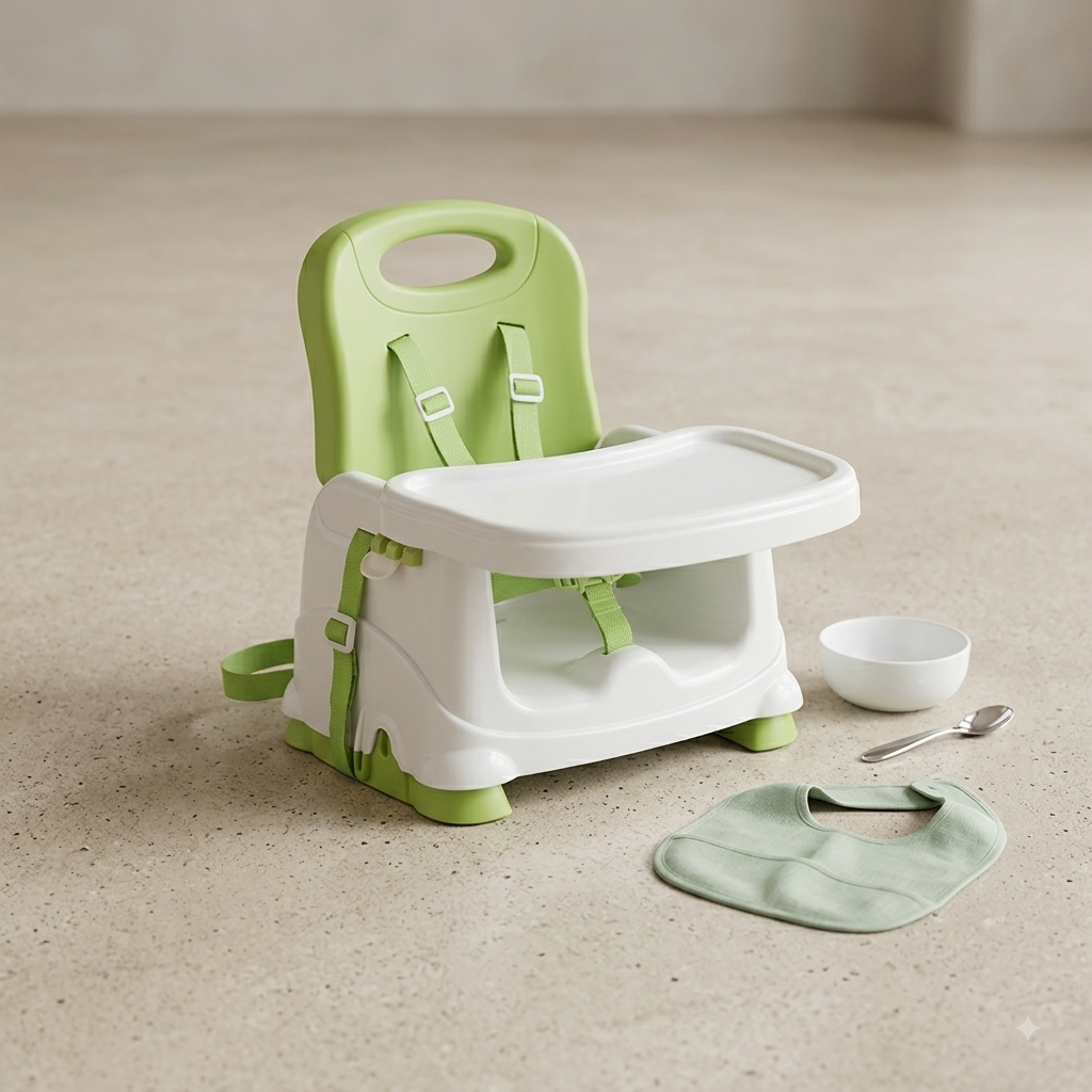 2-in-1 Baby High Chair – Foldable & Portable Feeding Chair for Kids with Adjustable Tray, Double Straps for Safety, Comfortable & Easy to Clean Booster Seat