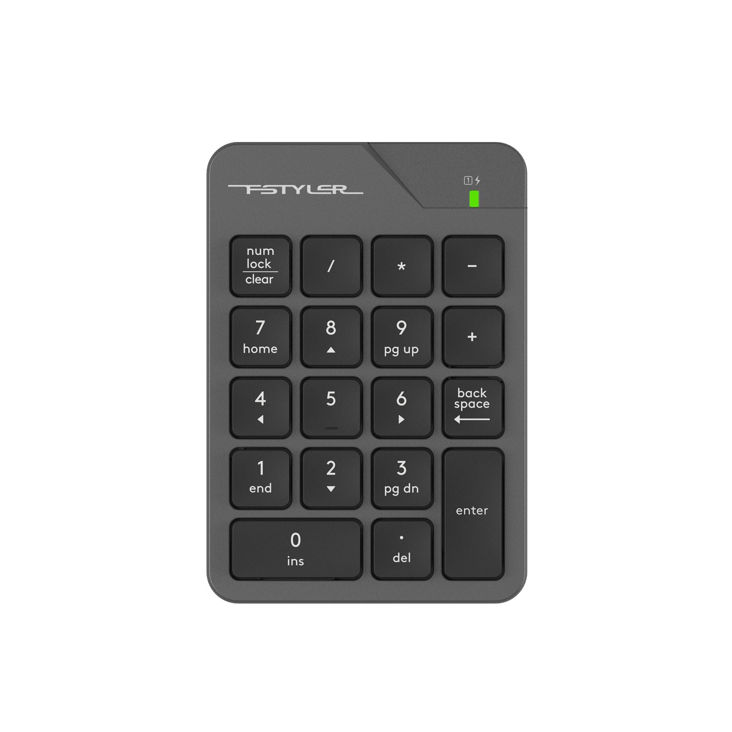 A4tech Fstyler FGK21C 2.4G Wireless Numeric Keypad - Backspace Key - USB C Rechargeable - For PC, Laptop - Grey