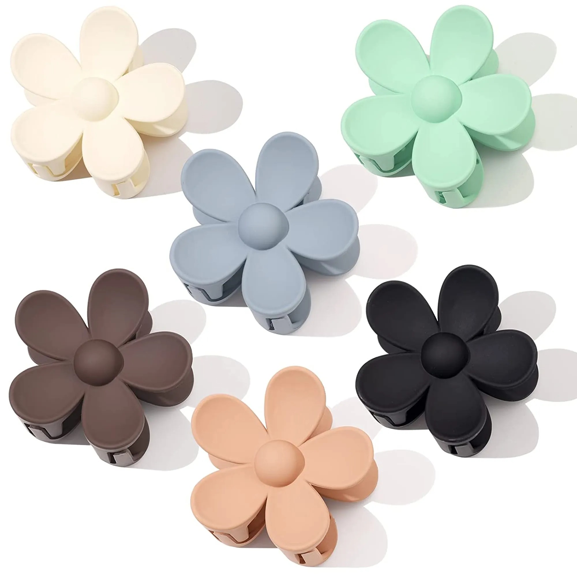 Korean Matte Elegant Flower Hair Claw Clip – Stylish Non-Slip Hair Claw for Women & Girls – Strong Grip Hair Accessory for Thick & Thin Hair – Trendy Floral Design – Random Color | Pack of 6, 3, or 1  Hair Catchers Clips for Women and Girls, Strong Grip
