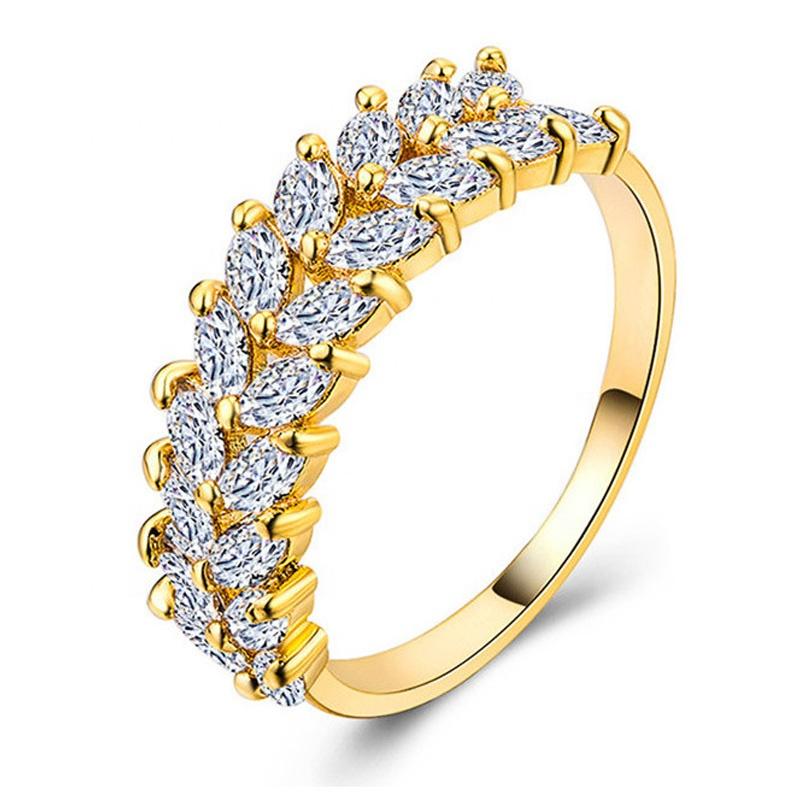 Wedding Engagement Collection Golden Silver Plated Creative Wheat Shape Zircon Rings For Girls Women - HS-CS-B989
