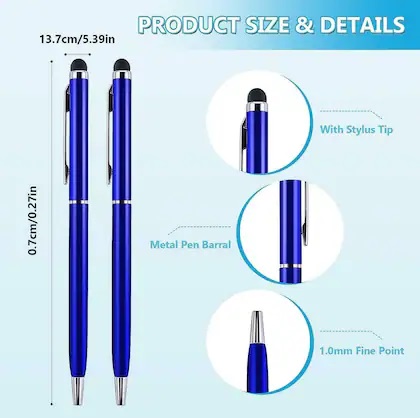 2 In 1 Touch Screen Stylus Pen With Ballpoint Blue Ink Pen - Steel - Metal - Blue 1006