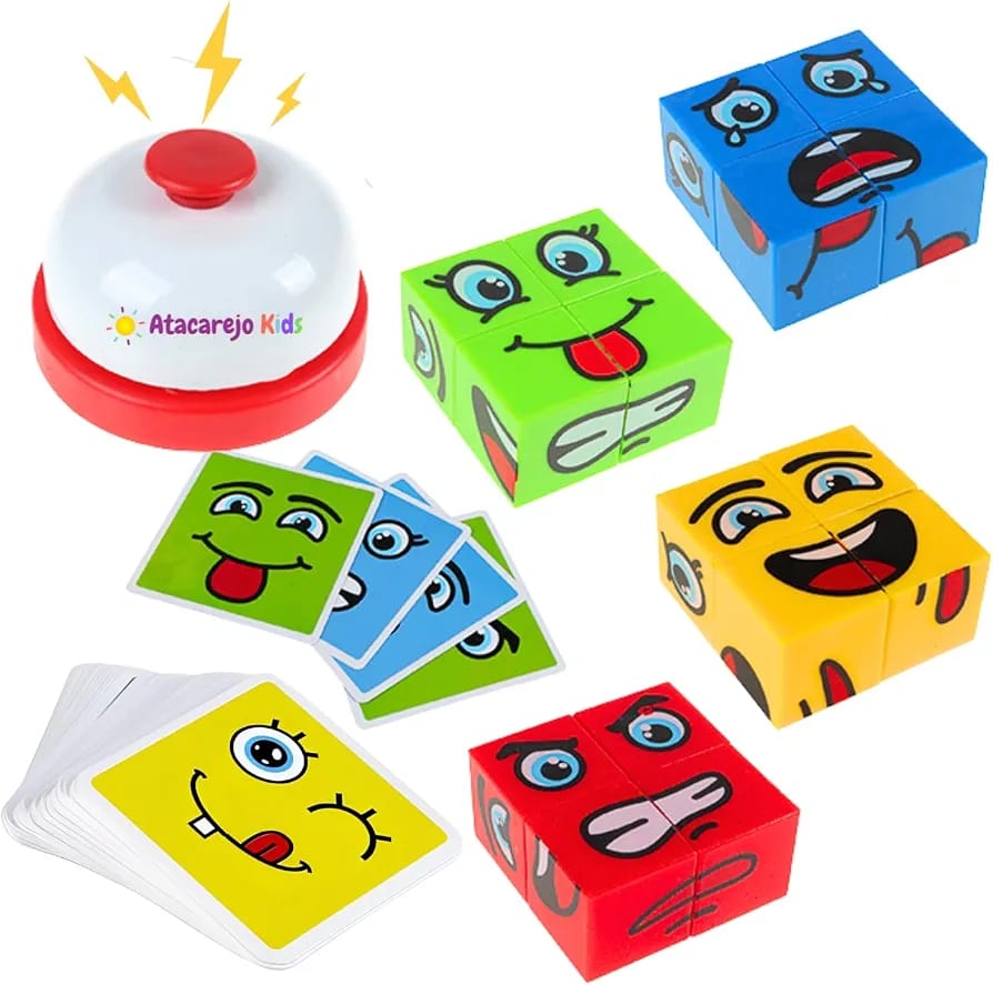Plastic 3D Crazy Face Changing Puzzle Blocks Game Magic Cube Board Game for Kids - 64 Challenging Cards Learning Toy with Bell Educational Face Expression Matching Cube Toy with Challenge Cards | Brain Teaser & IQ Learning Game for Boys & Girls