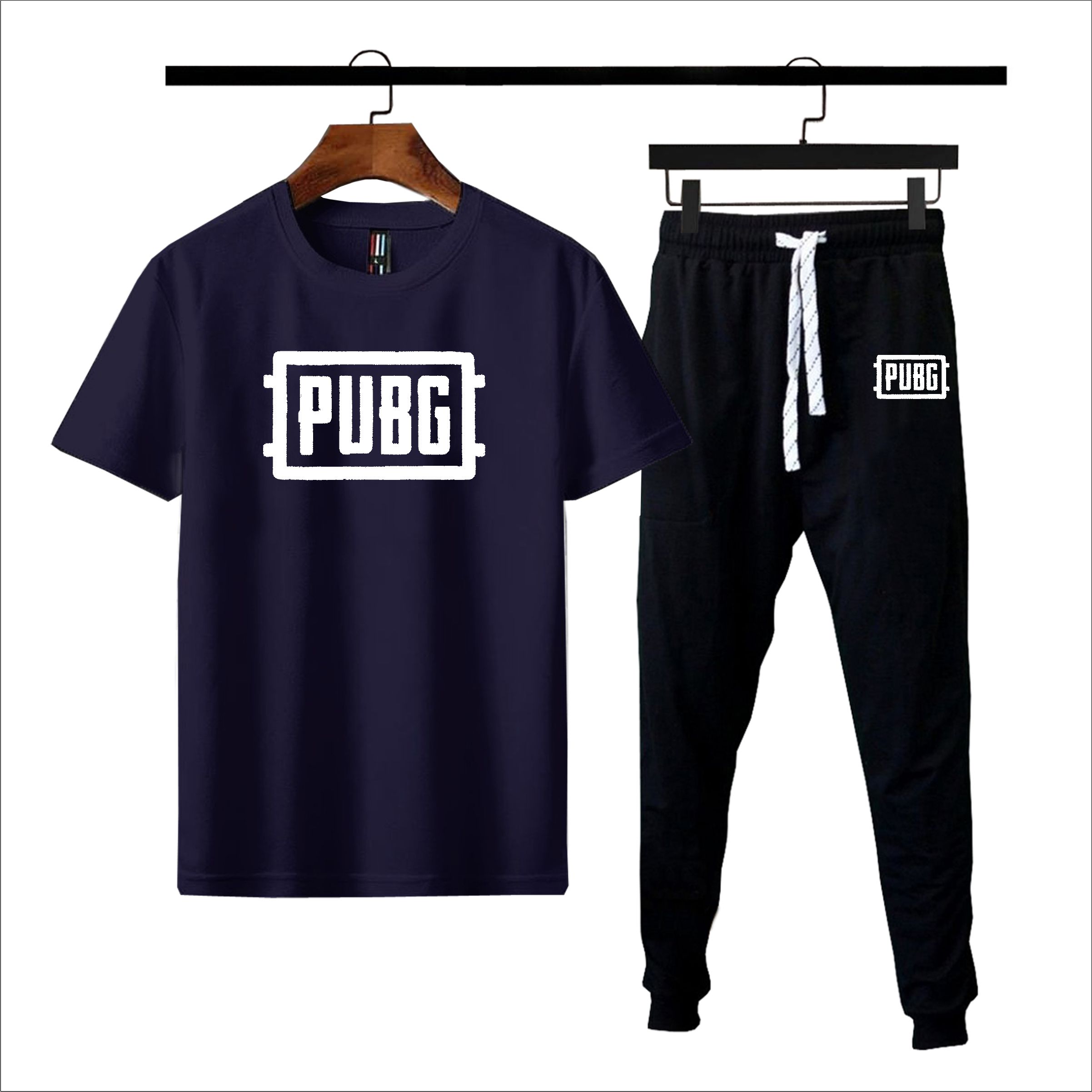 Black pubg 2 pc Tshirt+trouser gymwear summer tracksuit for men & boys