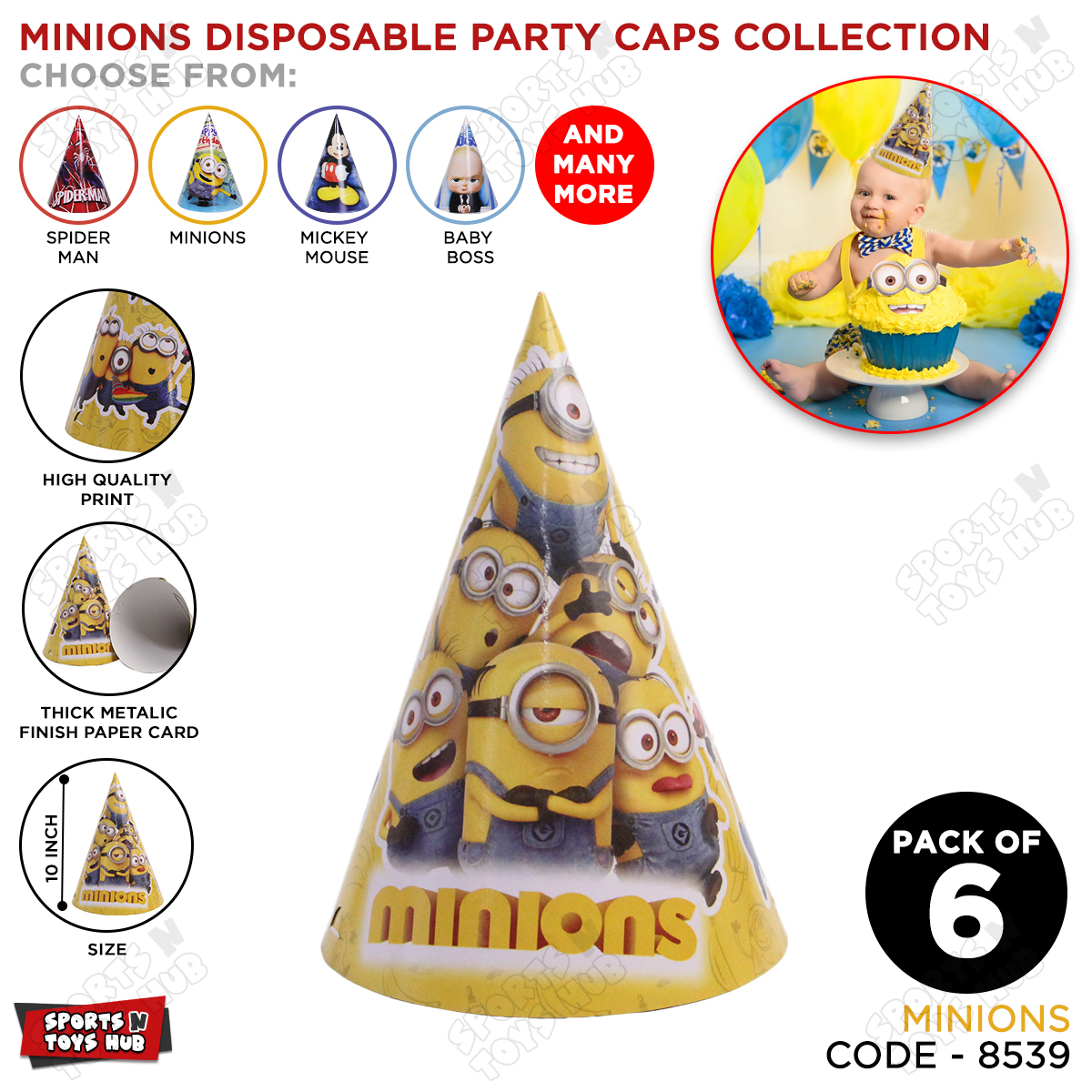Minions Happy Birthday Party Caps For Kids, Cartoon Theme Birthday Hats, Despicable Me Minion Printed Paper Caps Boys & Girls Born Day Celebration Hats, Fun Party Decoration Supplies Kids Return Gift Items Minion Cap Party Decor