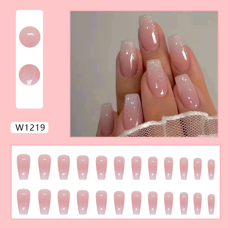 Menggh（WITH GLUE）24pcs False nails Long Ballerina False Nails Water