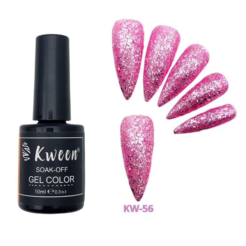 KWEEN Pink Glitter Gel Nail Polish, Silver Chunky Gel Polish Soak Off UV LED Lacquer Gel Color For Manicure