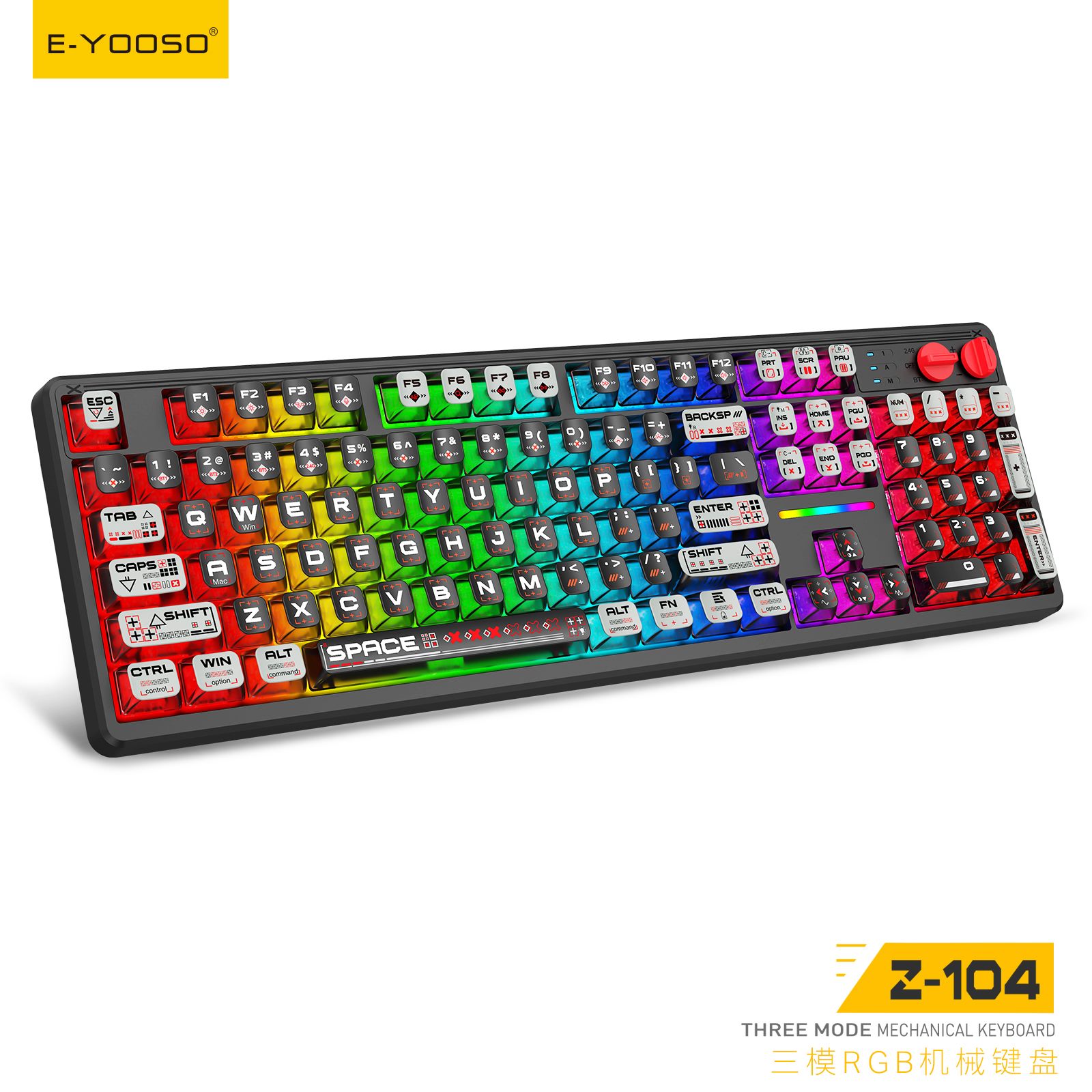 E-Yooso Z-104 RGB Tri-Mode Wireless Mechanical Gaming Keyboard Full Size Transparent Black Comic Design with Grey Silverwood Switch 12 43d9c7d9aff7a06bf0ae4811712d9329