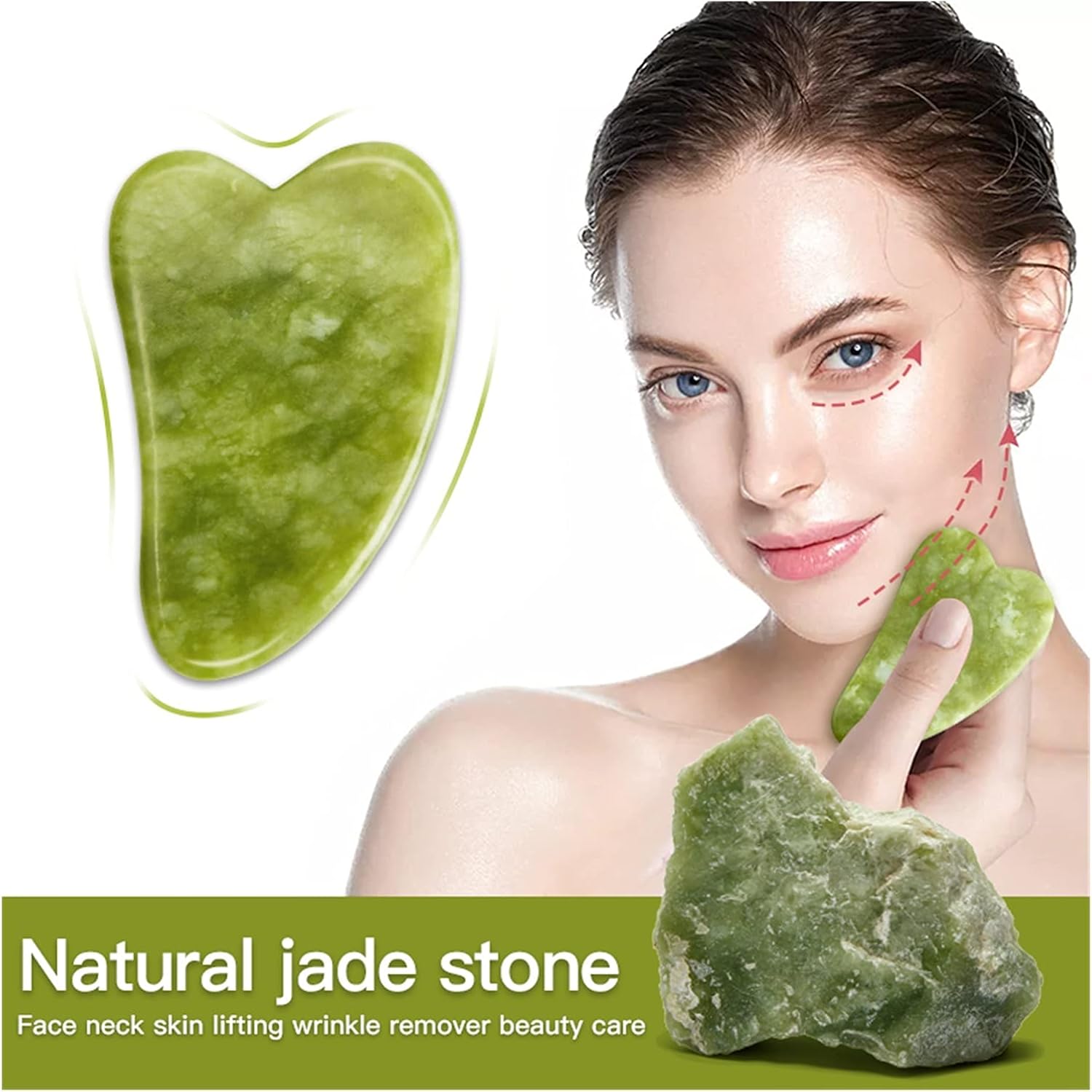 Original Gua Sha Facial Tool, Natural Jade Stone Board Guasha Massage Tool Self Care for Face Body Relieve Muscle Tensions Reduce Puffiness
