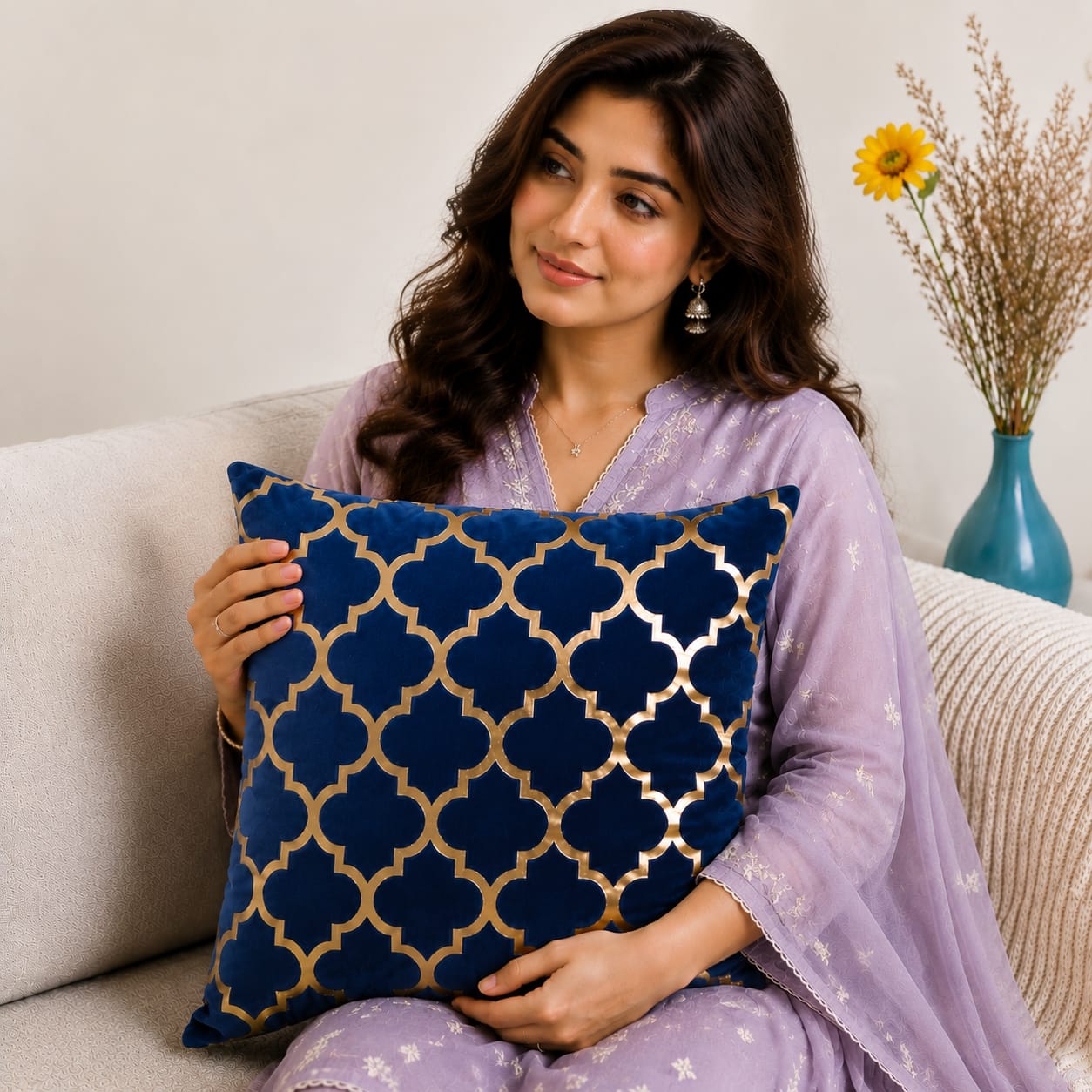 Elegant Geometric Pattern Velvet Cushion Cover 16x16 Inch Home Decor