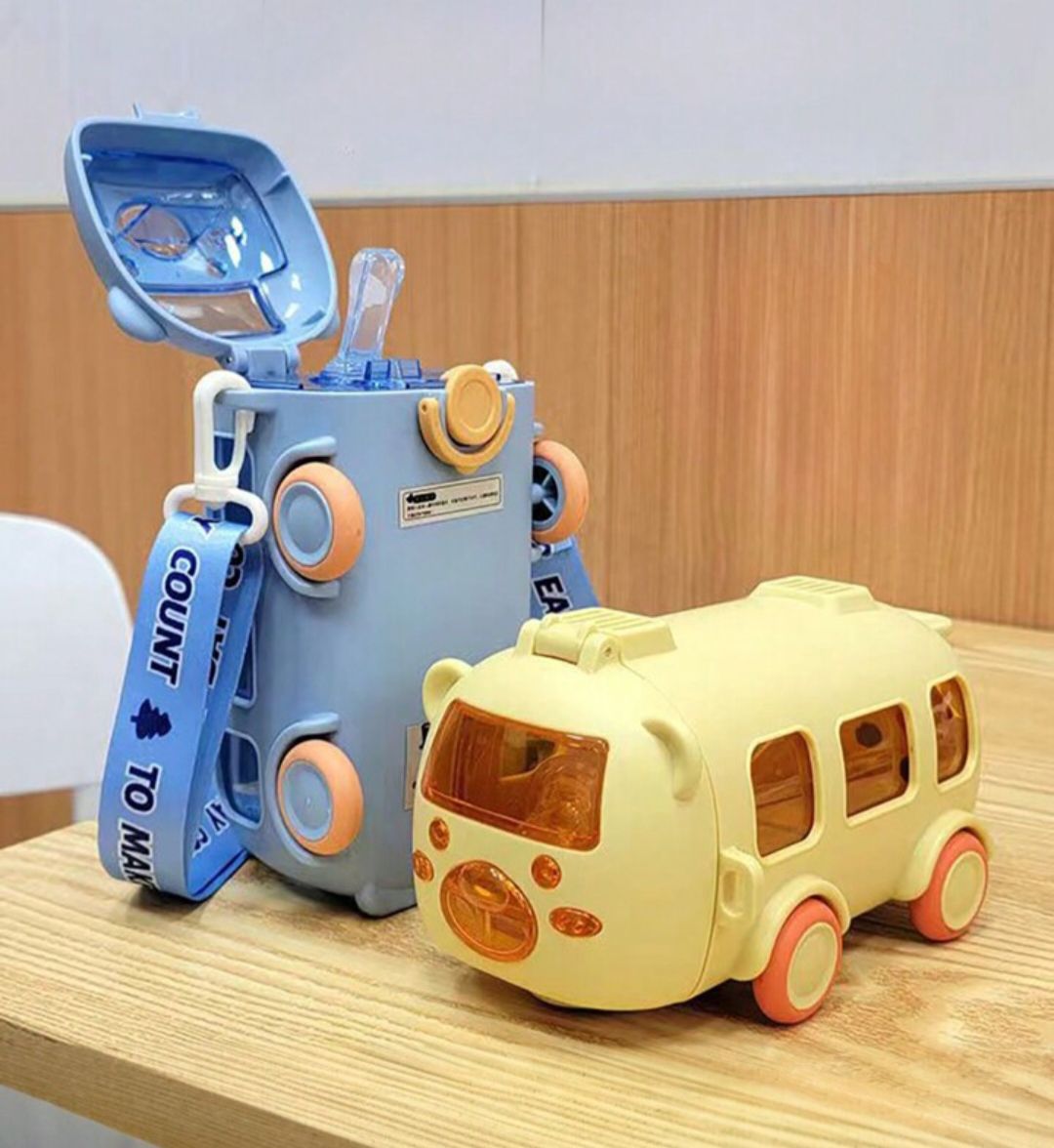 School bus Water bottle Portable Water cup in bus shape with strap Kids water bottle 500ml