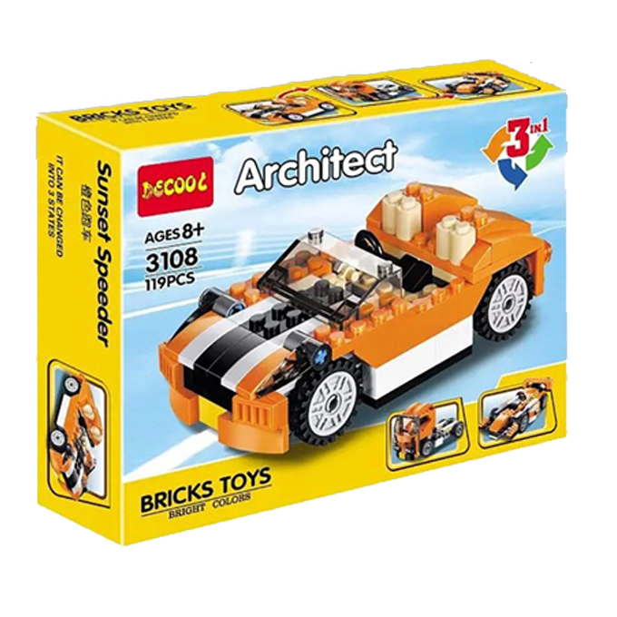 Decool: Architect Creator - 3 in 1 - Orange Sunset Speeder Race Car Building Blocks Set - 3108