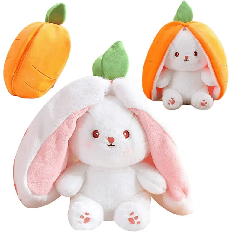 Bunny Stuffed Animal Plush Reversible Strawberry Bunny Plush Doll With Zipper Cute Room Decoration Toy For Kids Gift.