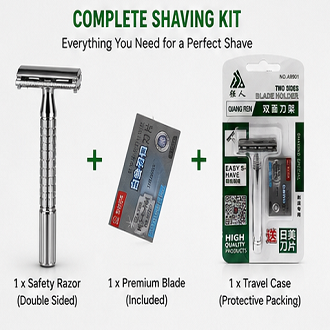 Qiang Ren Double Edge Safety Razor for Men & Women, Stainless Steel Reusable Manual Shaving Razor with 1 Premium Double Edge Blade, Classic Wet Shave Grooming Tool, Durable Anti-Slip Handle, Smooth & Comfortable Daily Beard & Body Hair Removal