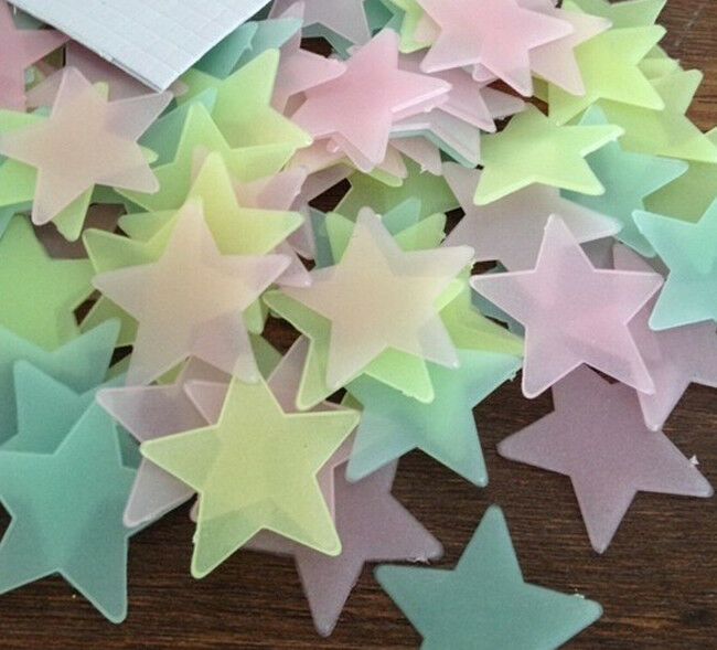 Glow In The Dark Plastic Stars 100 Pcs Ceiling Wall Art Luminous Space Stickers Decoration