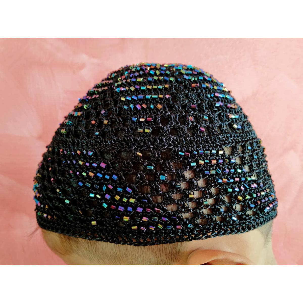 Knitted Namaz Topi - Black Crochet Yarn - Handmade adjustable