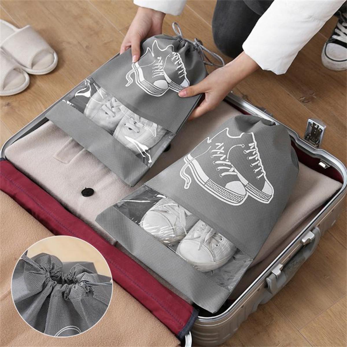 Araaish  Pack of 6 Shoe Bags for Travel Dust-proof Clear Window Non-Woven with Rope packing luggage suitcase Pouch Storage Organizer for Men and Women