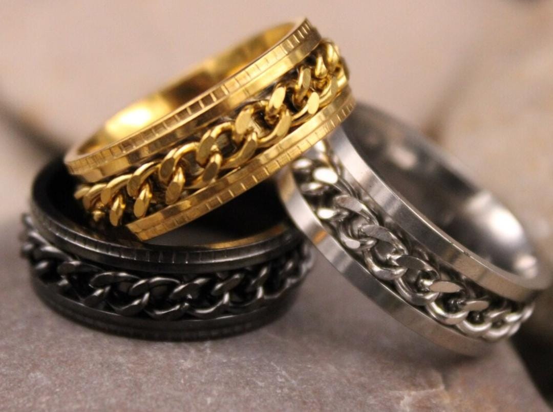 Spinner Chain Ring Color Never Ever fade GOLD SILVER BLACK For Men and Boys