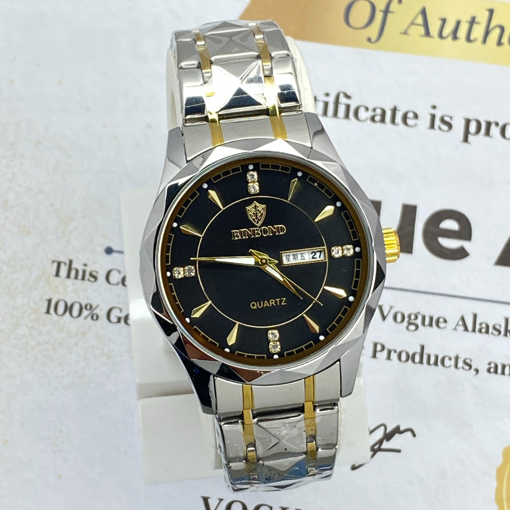 BINBOND Luxury Analog Time Stainless Steel Watch with Date & Day Display Luminous Hands Water Resistant Design & Classic Style for Men