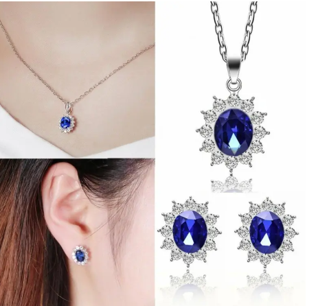Royal Blue Crystal Stone Jewelry Set For Women Wedding Brides Necklace Set African style Oval Flower Design Shiny Cubic Zircon Plated