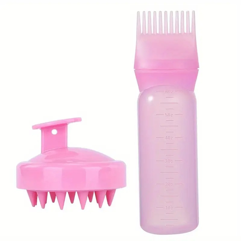 Silicone Hair Care Set: Scalp Massager & Root Comb with Oil Applicator Bottle 2 Pcs Set - Perfect for Salon & Home Use, Ideal for All Hair Types (Random  Colours)
