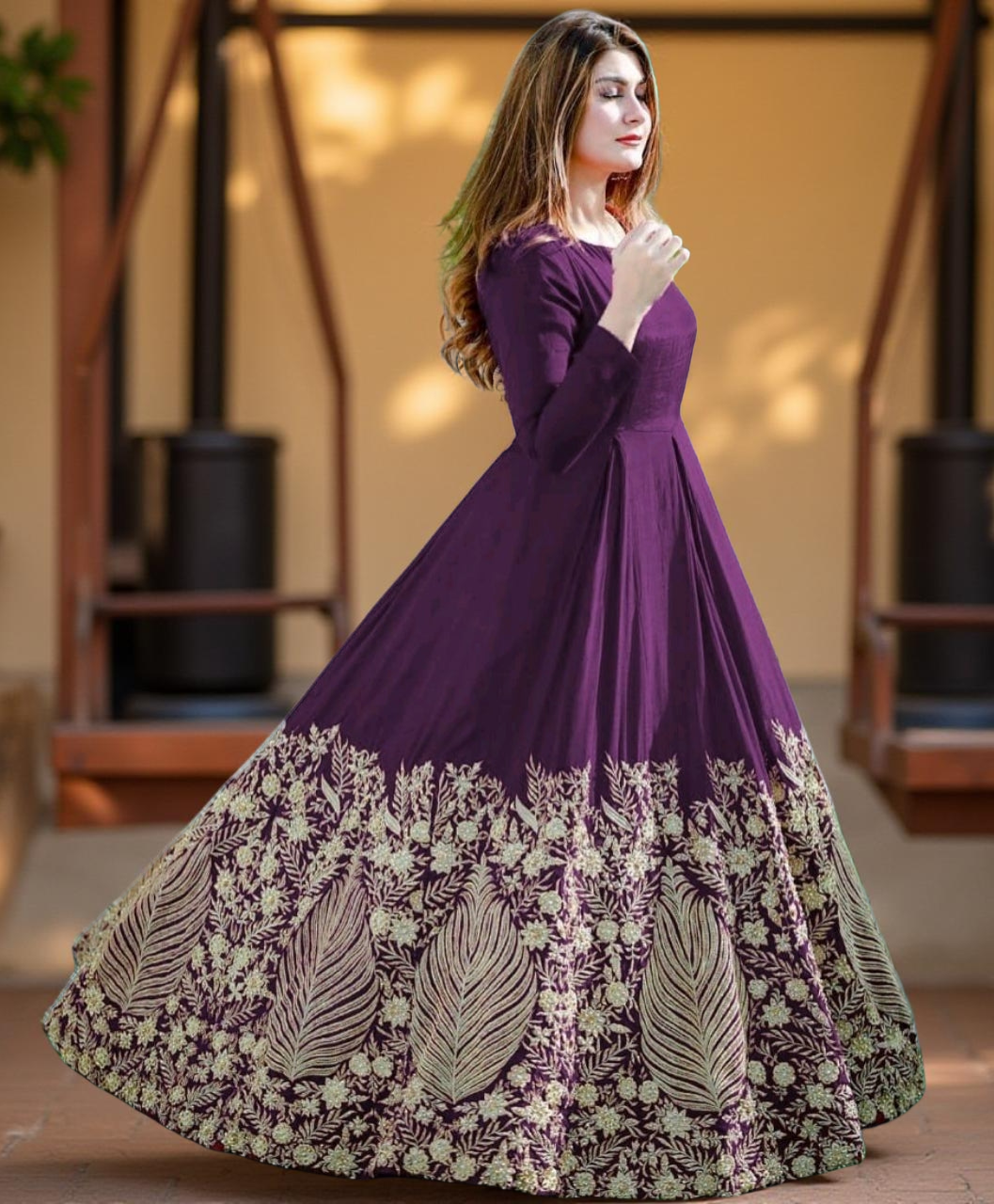 Designer Heavy Embroidered Chiffon Maxi Dress Stitched Ready-to-Wear Wedding Party Wear for Girls & Women - Daraz.pk