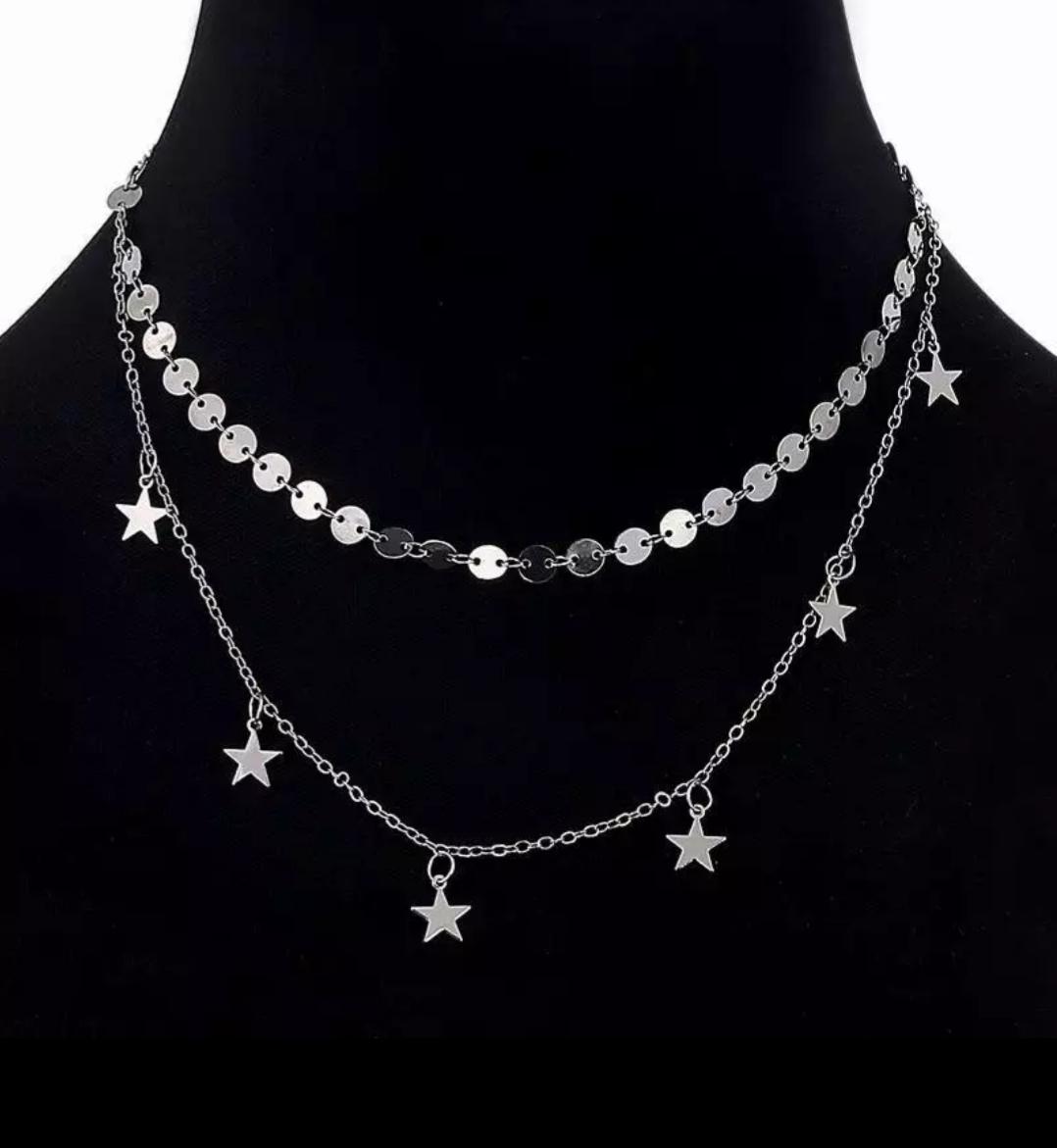 Silver - Multi- Layer Coin Star Chain Choker Necklace - CIN52 | Daraz.pk