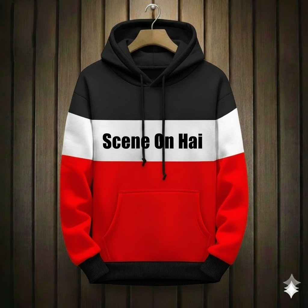 Men Winter Fleece Sweater Hoodie | Free Fire Printed Warm Wear | Color-Block Gaming Style