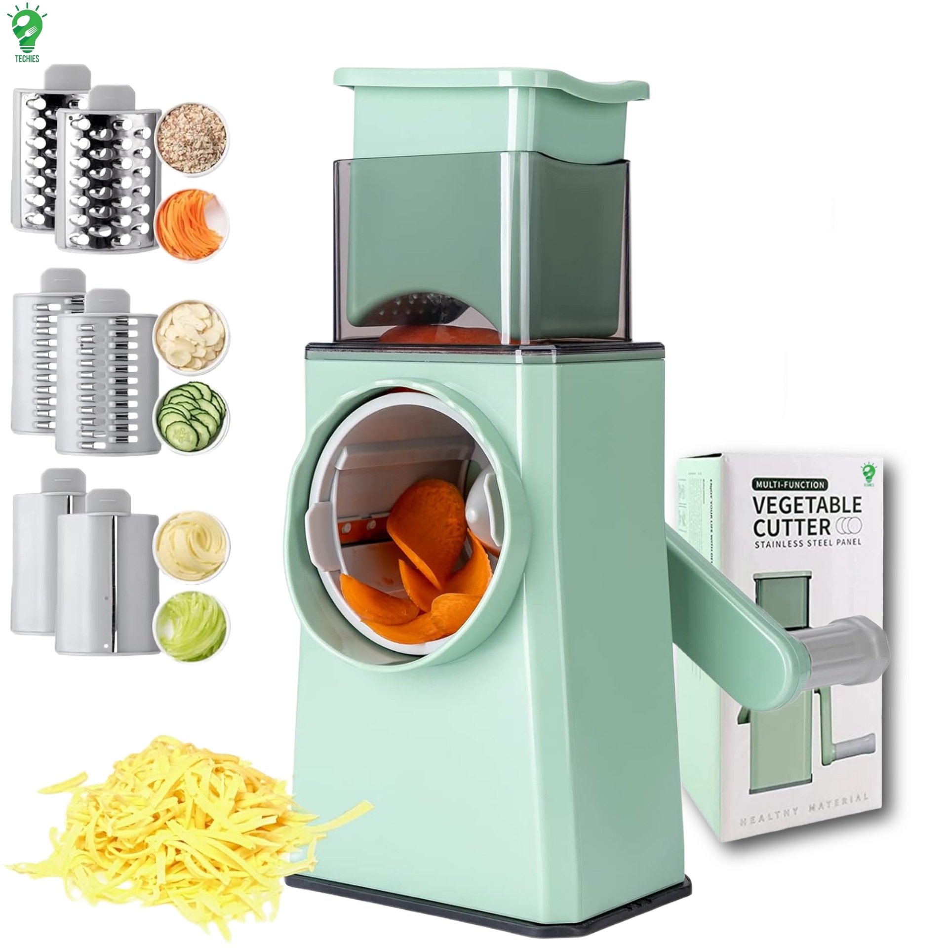 Tabletop Hand Chopper Rotating Manual Vegetable Slicer Machine 3 Blades