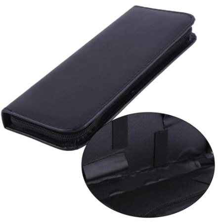 Hair Scissors Bag Barber Salon Case Hairdresser Accessories Black Color Hand Styling Tools Supplies, 5 Pcs Storage Capacity Portable PU Leather Barber Scissors Carrying Case Hair Stylist Cutting Tool Kit ( Leather )