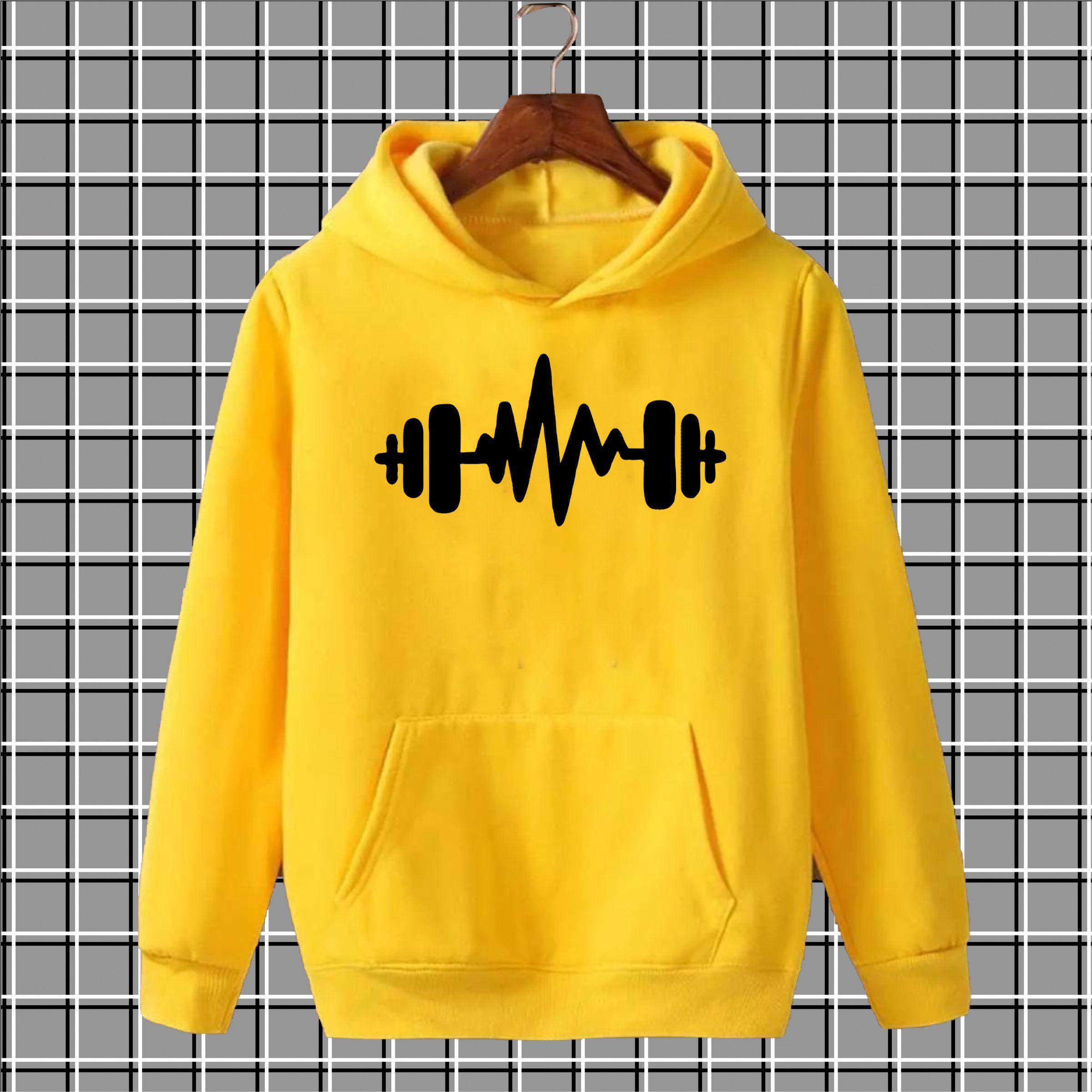 Brown dumbell pullover warm fleece kangroo hoodie for men and boys