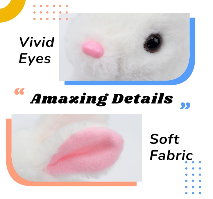 Electronic Plush Rabbit Toy Robot Bunny | Walking, Jumping, Running & Ear Shaking | Battery Operated Interactive Soft Bunny | Cute Electric Pet Toy for Kids Birthday Gifts