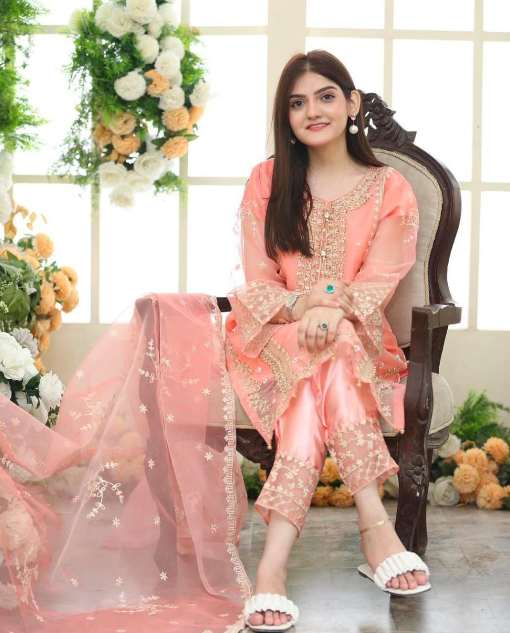 Fancy clothing hub Organza embroidery three Pieces For girl