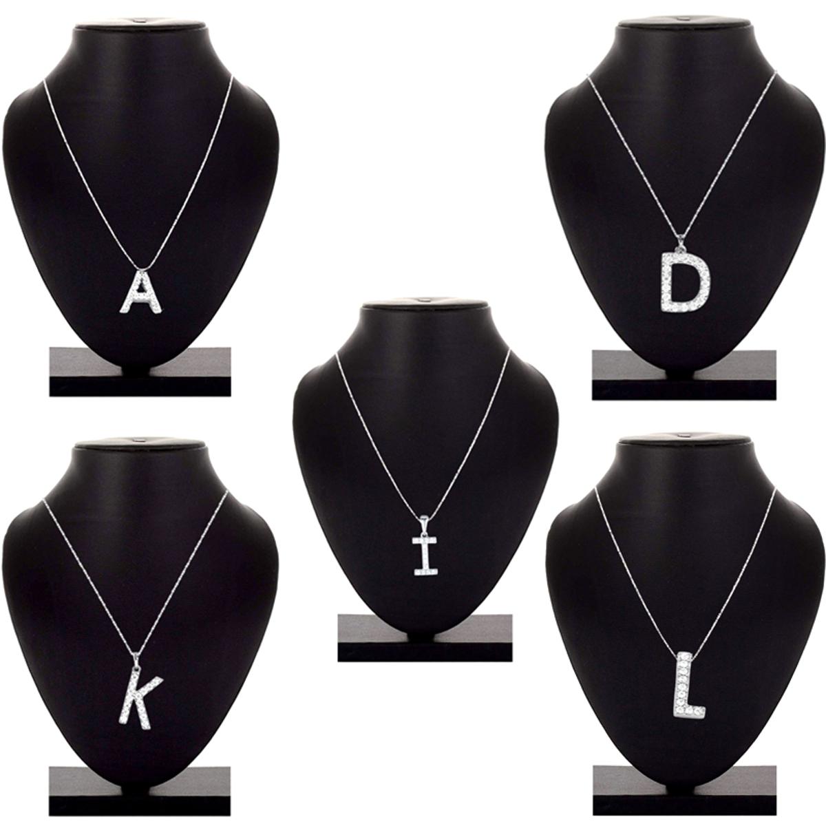 Initial Letter Stainless Steel Silver Alphabet Pendant Necklace – Monogram Charm with Cubic Zirconia for Personalized Jewelry Gifts