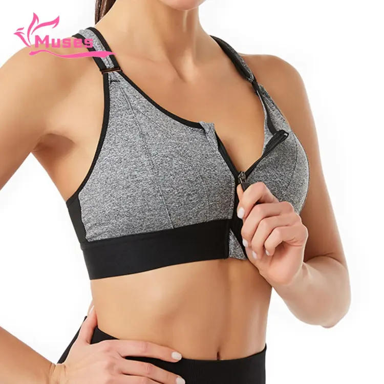 Muses Mall Seamless Sports Bra Support Sports Bra with Front Zipper Cross  Back Design for Running Yoga Fitness Wireless High-strength Shockproof  Southeast Asian Buyers' Top Choice Extra Wide Strap