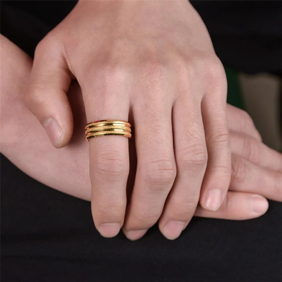 Gold Rings Frosted Groove Titanium Steel Gold-plated Couples Ring Wedding Engagement Jewelry Gift