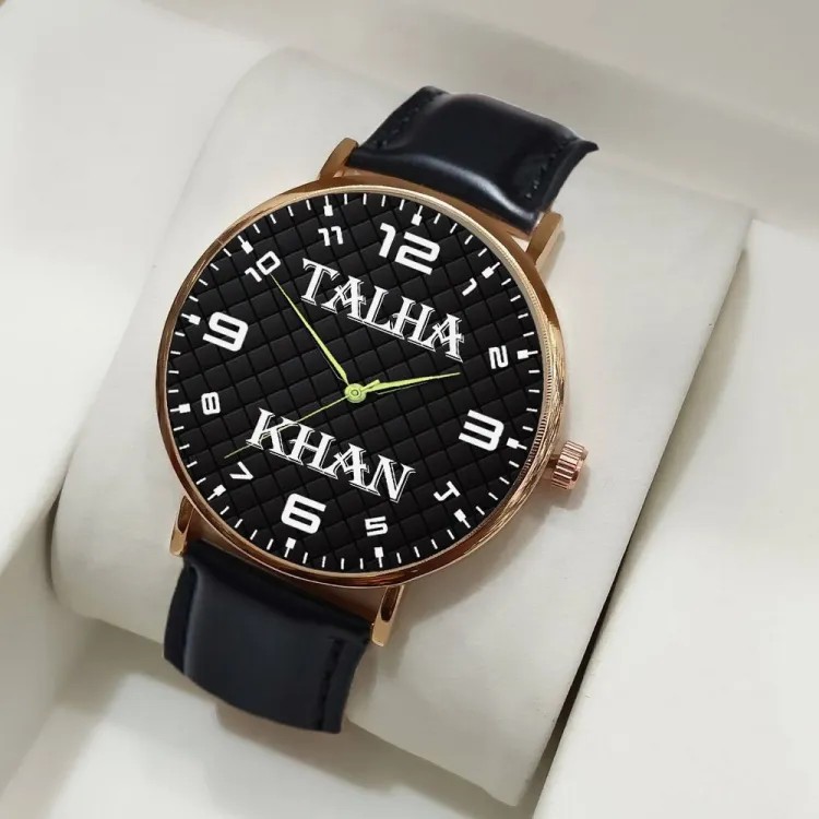 Customized Named Watch with Stylish design best Quality Strap Watch in Black Color with Free gift Box