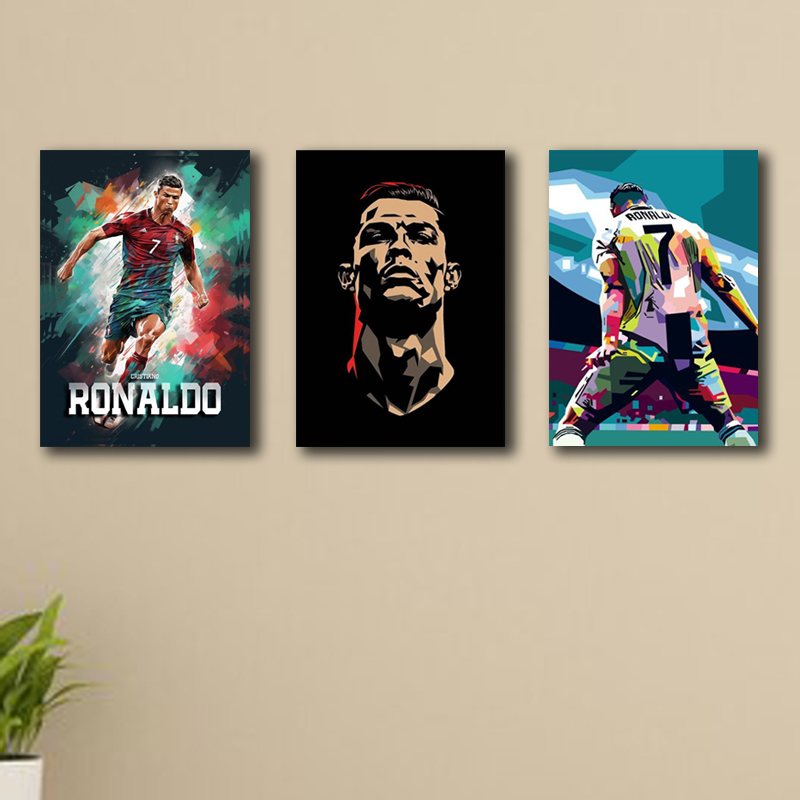Set of 3 Cristiano Ronaldo CR7 Wooden Sticky Photo Frame | Football Wall Art for Home Décor Photo Frame for Wall | Sticky Photo tiles For Room Decor/For Football Fans Gift