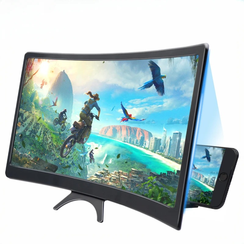 12-Inch Curved Screen Magnifier & 3D HD Mobile Display Amplifier | Universal Portable Desk Holder Stand