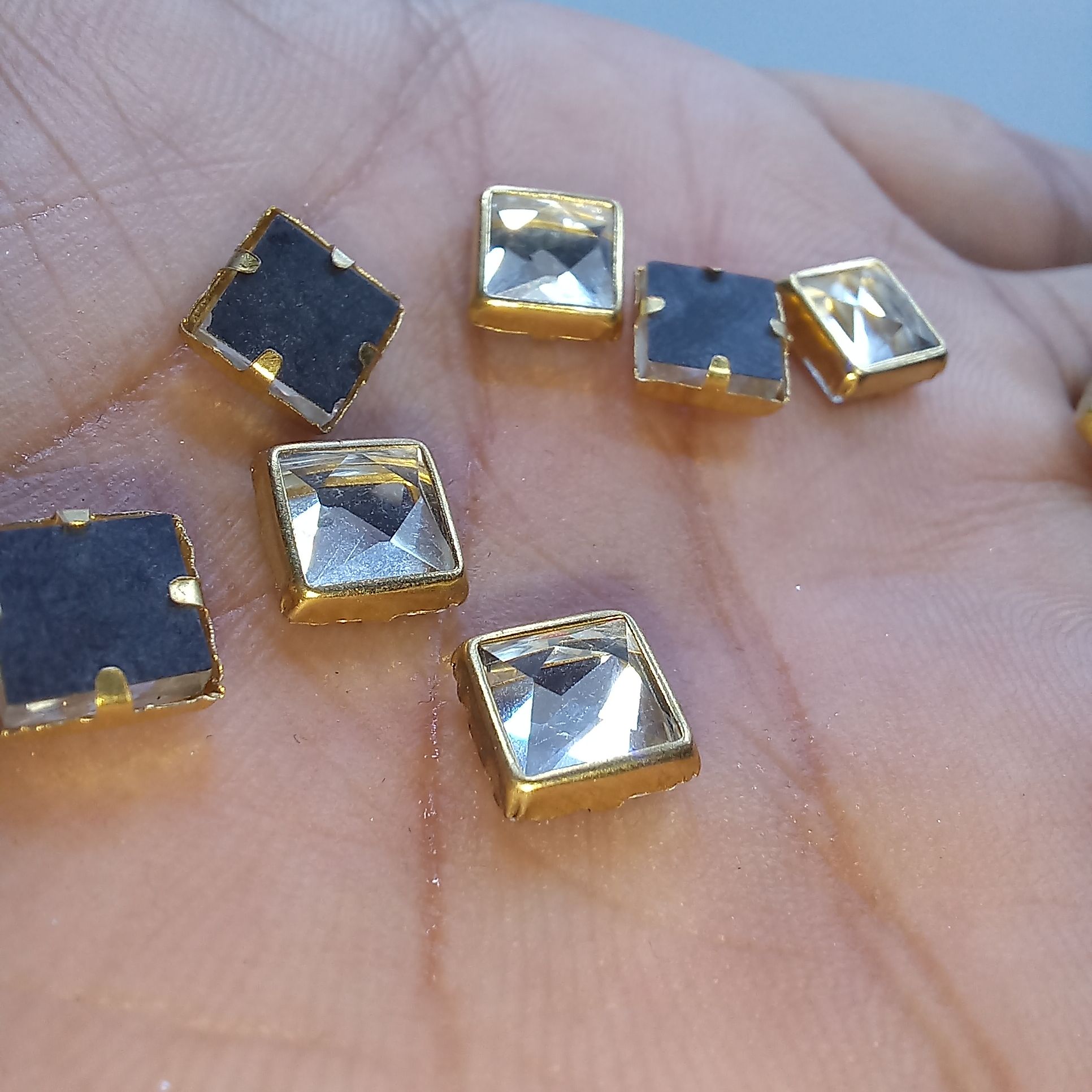 Metal Kundan Stone Square Beads – 50pcs DIY Jewelry & Craft Findings