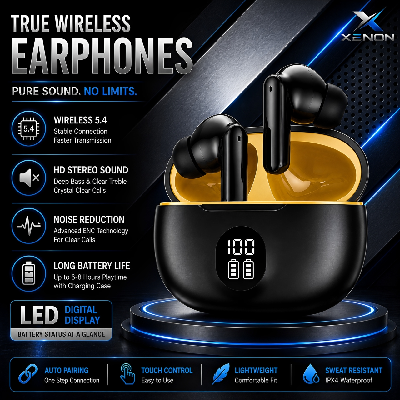 H895B Earbuds TWS (True Wireless Stereo) Bluetooth Airbuds | Earphones Headset | HD Stereo Sound | Compatible With All Bluetooth Devices.