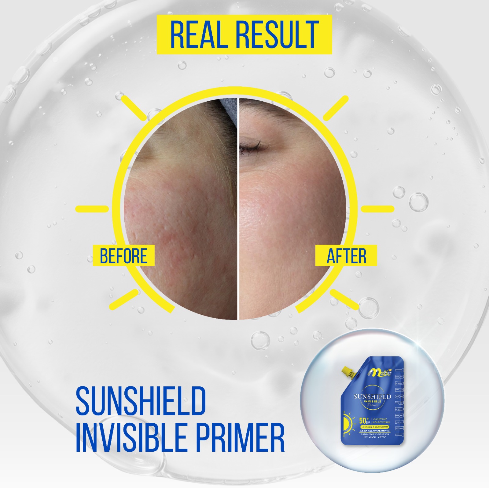 Instant Malika Sunshield Invisible Transparent primer Sunblock - Sunscreen - Primer - Sun Block - 2 In 1 - Sun Screen - Primer Makeup - Skin Hydrating And UV Protection - Sunblock For Oily Skin - Sunscreen For Oily Skin - 50+ SPF - Primer For Oily Skin
