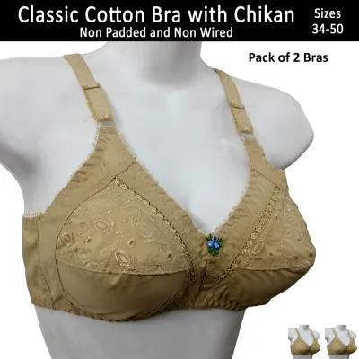 Classic Cotton Lace Design Bras for Women Non Padded Bra and Non wired  Brassiere for Girls w Chikan Embroidery 32 to 42 Size Bra Available