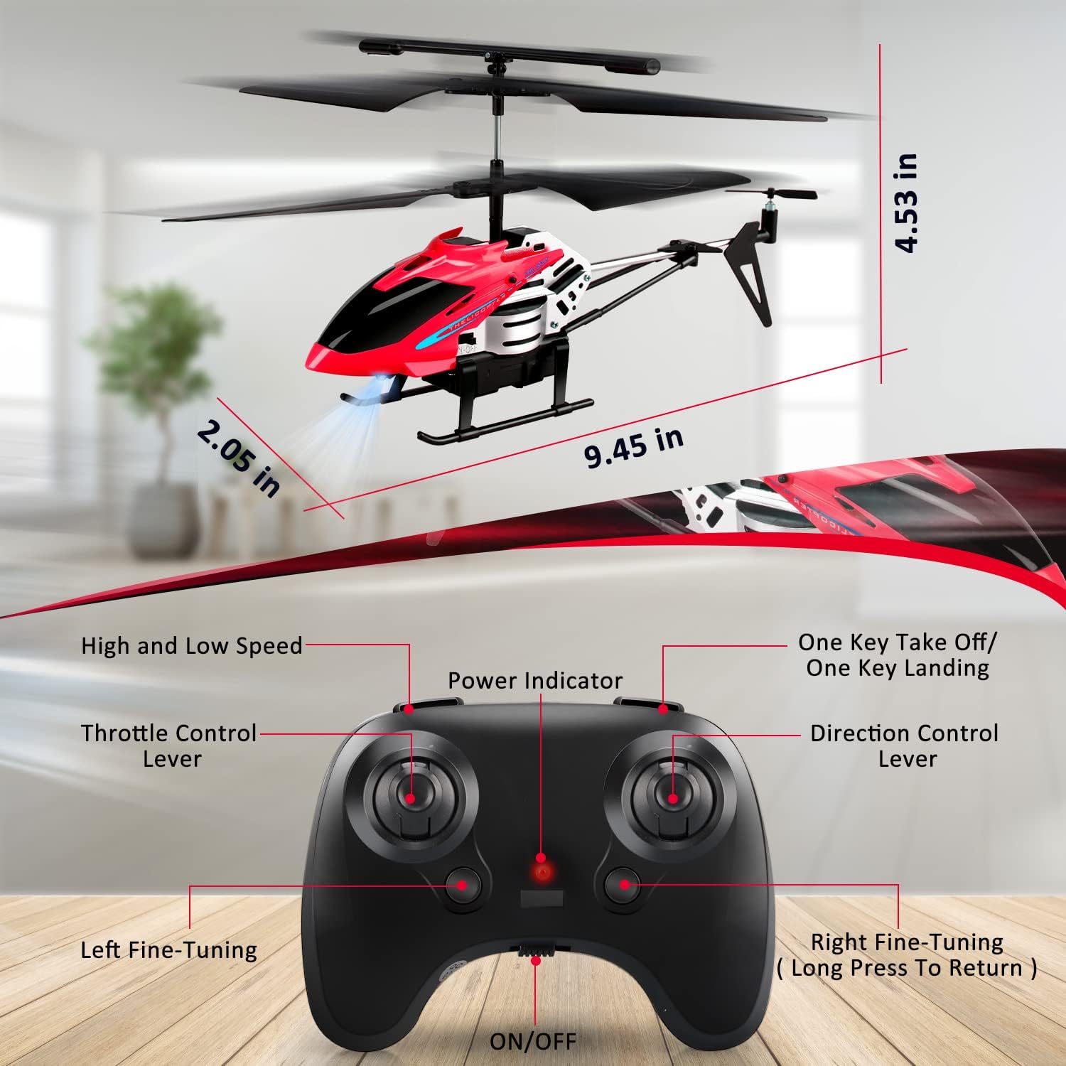 RC Helicopters - Remote Control Helicopter Toys: One-Key Takeoff/Landing, Auto Altitude Hold, LED Light & 3.5CH Gyro Stabilizer, Toys Remote Control Rechargeable Helicopter Two Channel,,Flying helicopter with USB Charging Cable Toy for kids