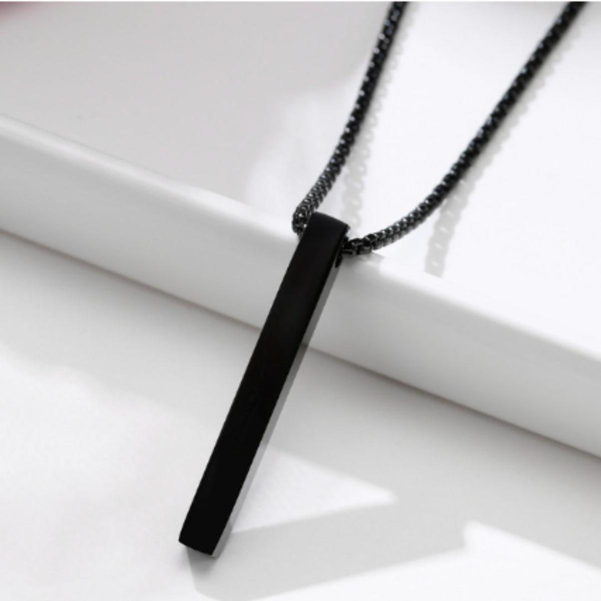 Black Color Vertical Bar Locket Set With Chain Couple Best Friend Ship Stick Necklace Pendant For Girls Women Men Ladies Couples Unisex Friendship Mens Boys Nacklace