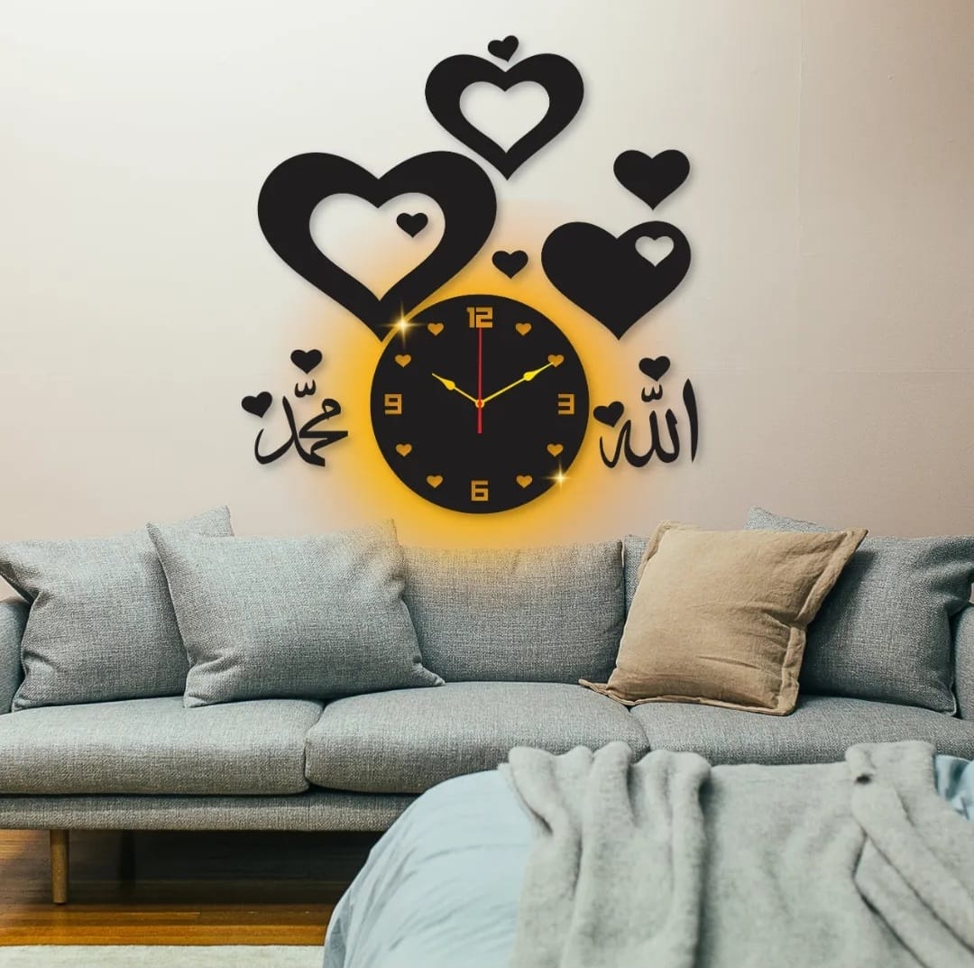 Bismilah Clock, And Butterfly Shelf,Wooden Wall Clock-3D Watch DIY Design Decoration Birds Numeral Quartz For Home Décor Living Room And Offices And For Gifts
