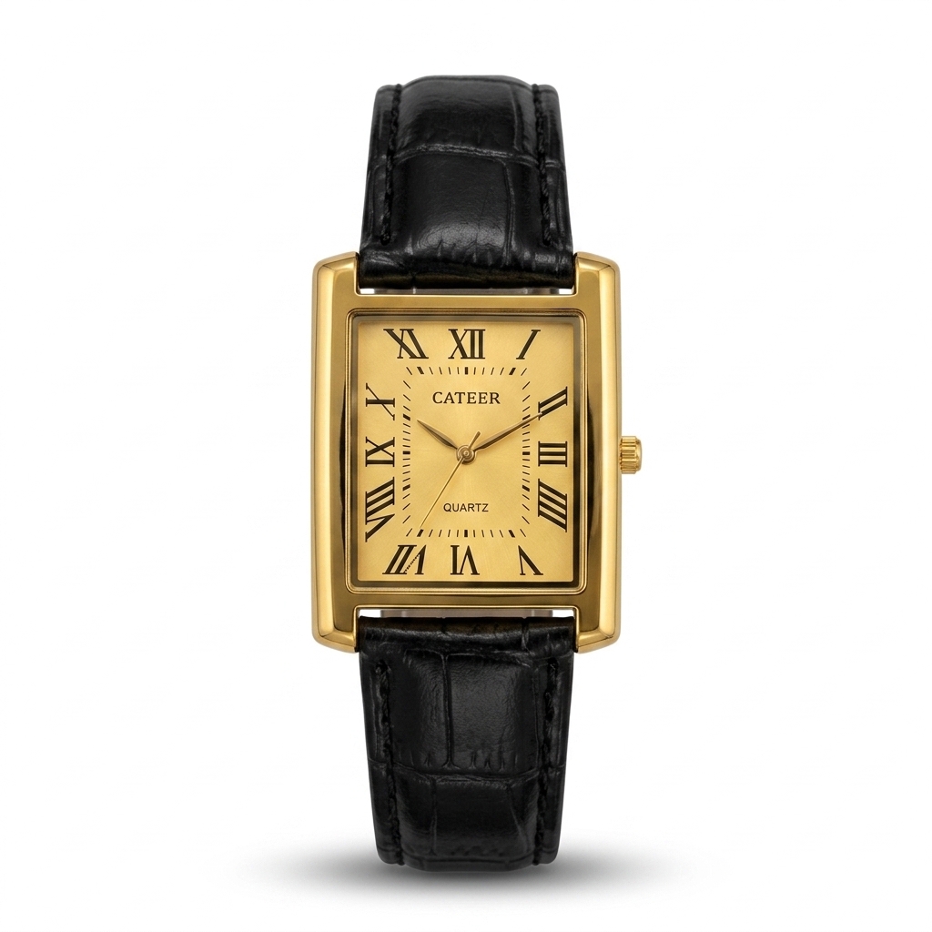 🔥Trendy Men's Leather Strap Rectangular Roman Dial Quartz Watch | Classic Formal Wrist Watch for Men | Premium Business Casual Watch