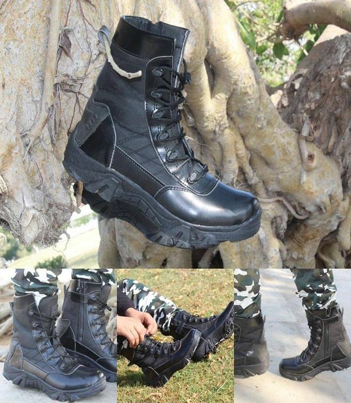 Black Leather Hikking Boots For Men