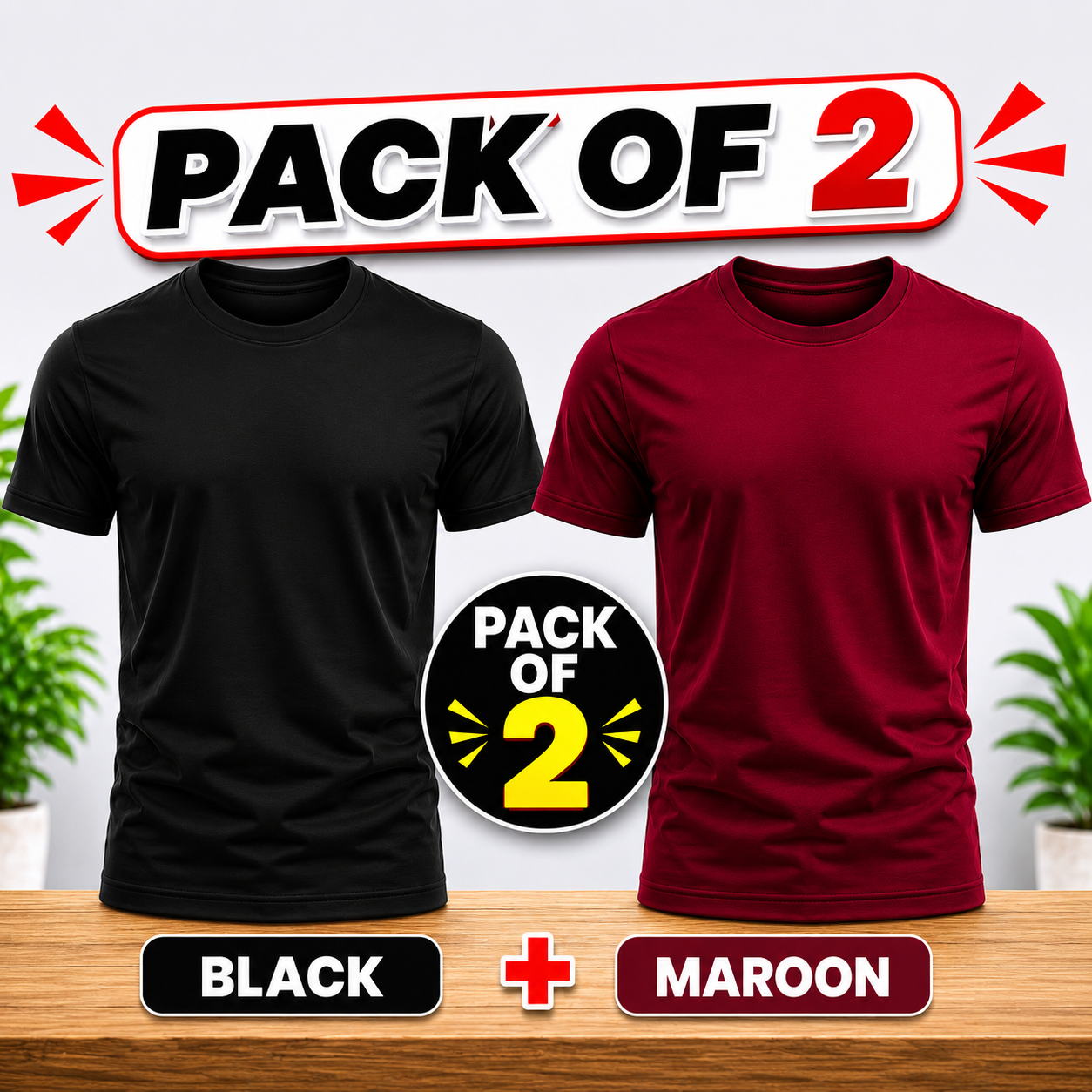Pack of 2 Men's Summer Casual Short Sleeve Tshirt for men - Solid Color Round Neck Regular Fit, Breathable & Machine Washable, Versatile for Casual Attire, Soft Fabric Summer Tshirts For Boys/T Shirts For Girls