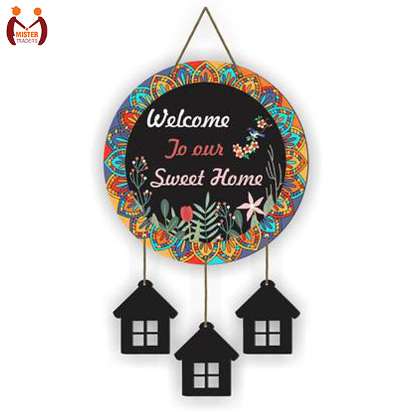Welcome to Our Sweet Home Wall Hanging – Decorative Wooden Wall Art with Hanging House Charms – Home Décor & Entrance Decoration – Mister Traders – Decorating Items – Decorating Items For Home – Home Decoration Items – Home Décor – Wall Decoration